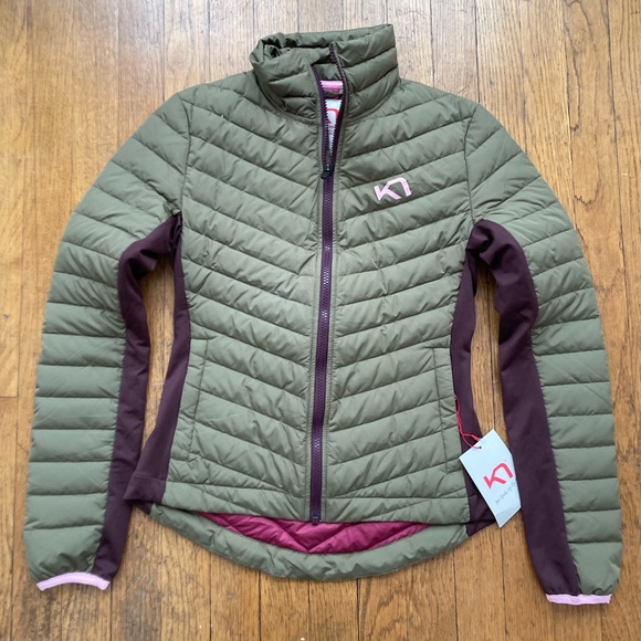 NWT Kari Traa Eva Down Jacket. Tweed. Olive Green and Plum. Size XS. - Picture 3 of 16